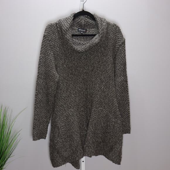 utorti Chunky Knit Cowl Neck Sweater Tunic/Dress Gray/Brown Made in Canada M - Picture 1 of 3